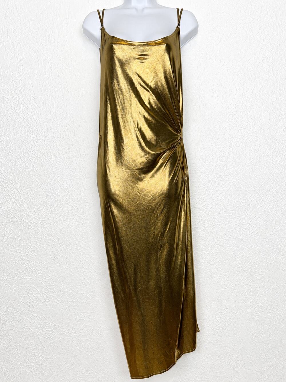 BA&SH Collection Metallic Gold Ruched Draped Backless Midi Dress Sz 1 Small NWT